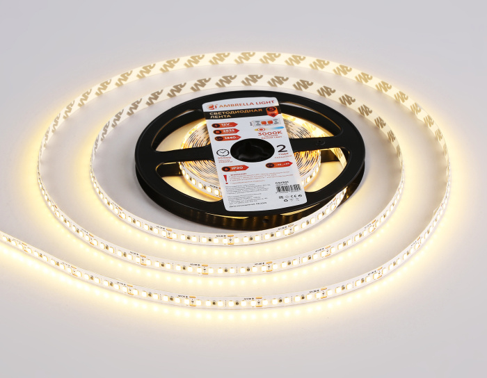 Светодиодная лента Ambrella Light GS1301 2835 180Led /14.4W m/12V IP20 3000K 5m/кратность резки 33mm Ambrella light GS1301