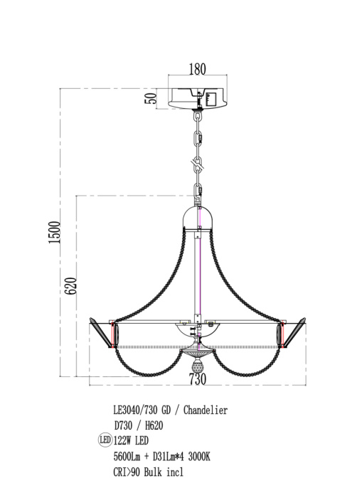 Подвесная люстра Leon Jade LE3040/730 GD
