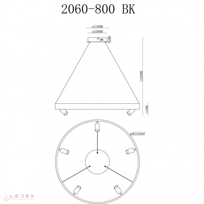 Светильник подвесной iLedex Vision 2060-D800 BK