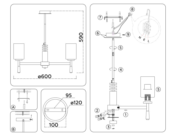 Люстра со стеклянными плафонами на штанге Ambrella light LH56261