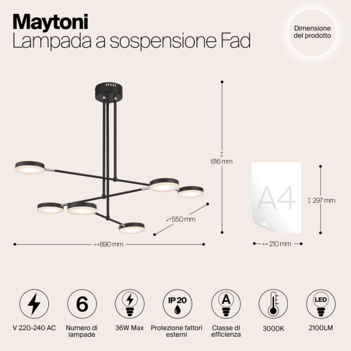 Люстра на штанге Maytoni Fad MOD070PL-L38B3K