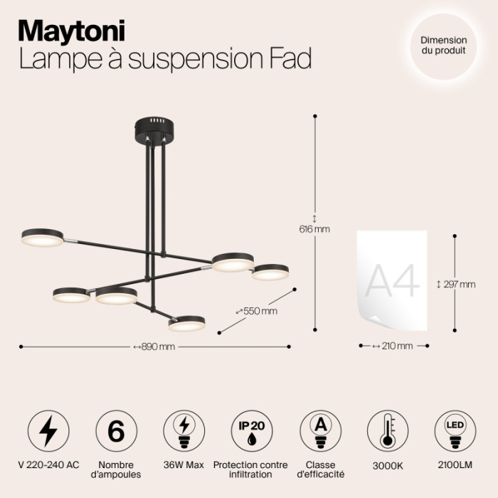Люстра на штанге Maytoni Fad MOD070PL-L38B3K