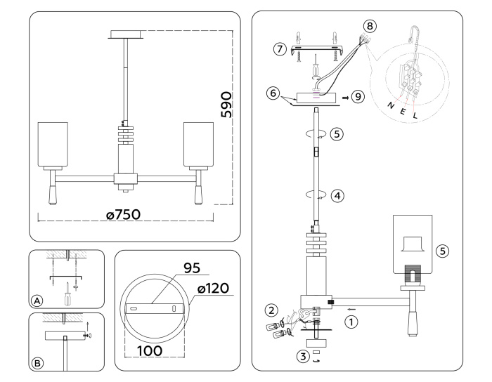 Люстра со стеклянными плафонами на штанге Ambrella light LH56263