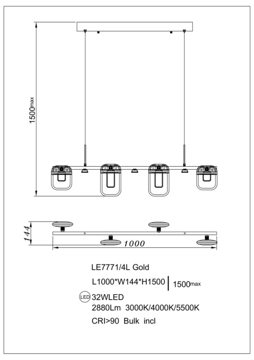 Подвесной светильник Leon Natali LE7771/4L Gold