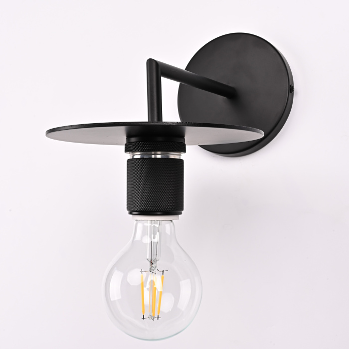 Бра RH Utilitaire Knurled Disk Shade Sconce Black ImperiumLoft