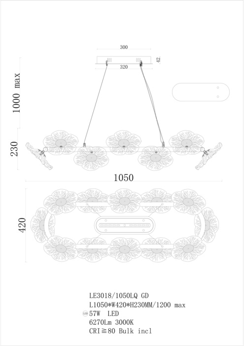 Подвесной светильник Leon Violetta LE3018/1050LQ GD