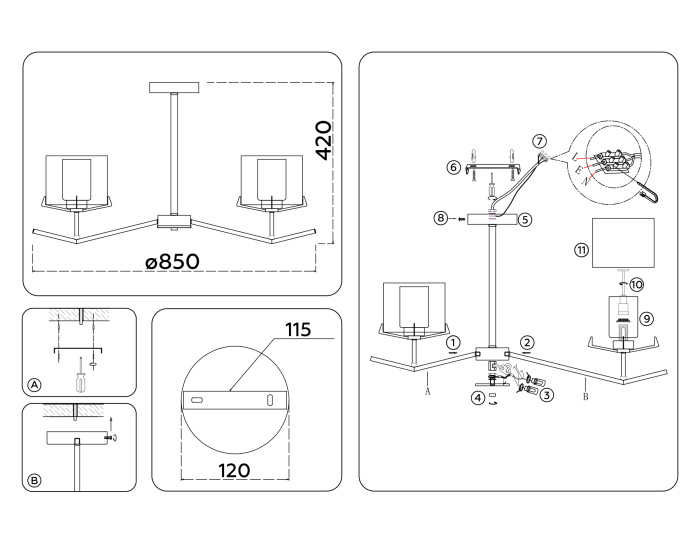 Люстра со стеклянными плафонами на штанге Ambrella light LH57002
