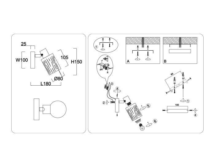 Настенно-потолочный спот в стиле лофт AMBRELLA light TR8663