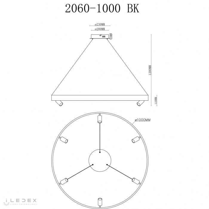 Светильник подвесной iLedex Vision 2060-D1000 BK