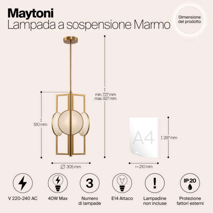 Люстра на штанге Maytoni Marmo MOD099PL-03G