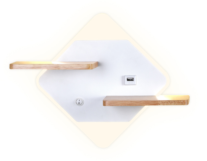 Настенный светодиодный светильник с выключателем, USB портом и полкой Ambrella light FW100