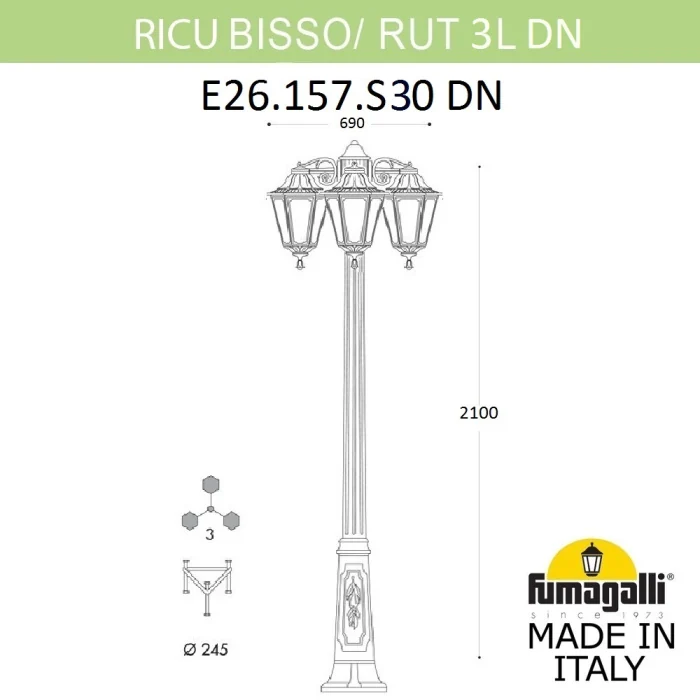 Садово-парковый светильник Fumagalli RICU BISSO/RUT 3L DN E26.157.S30.BYE27DN