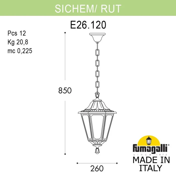 Уличный подвесной светильник Fumagalli SICHEM/RUT E26.120.000.AYE27
