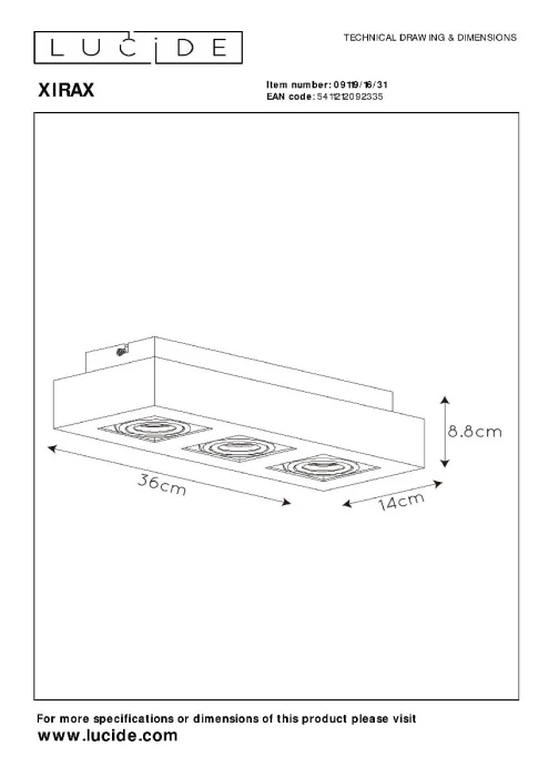 Накладной светильник Lucide Xirax 09119/16/31