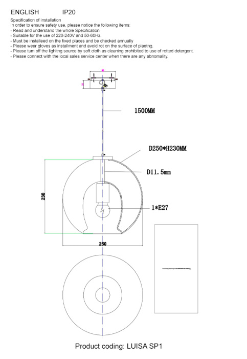 Светильник подвесной Crystal Lux LUISA SP1 BRASS/TRANSPARENT