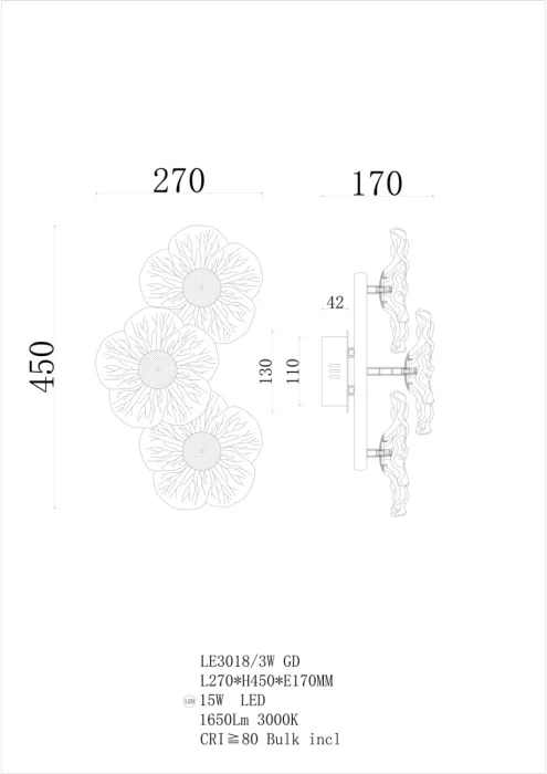 Настенный светильник Leon Violetta LE3018/3W GD