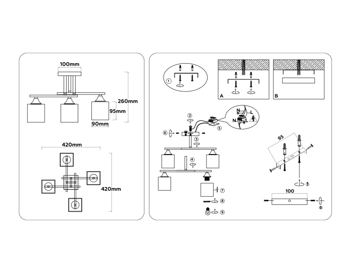 Люстра на штанге со стеклянными плафонами AMBRELLA light TR303041