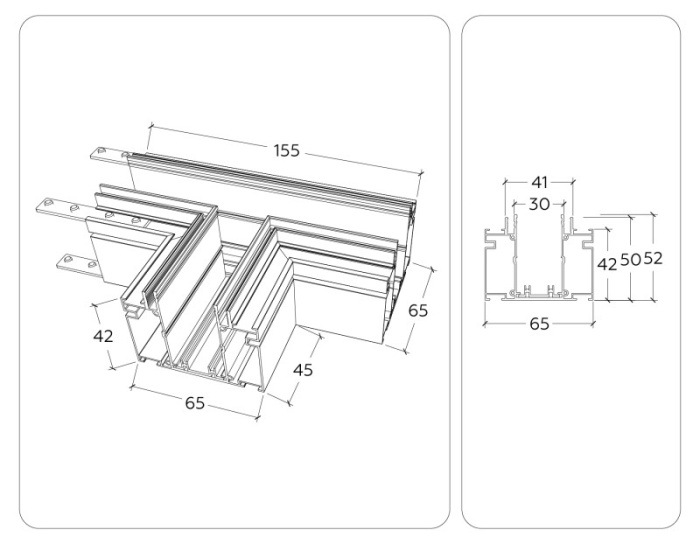 Коннектор T-образный для шинопровода в натяжной потолок Magnetic 220V TRACK SYSTEM AMBRELLA LIGHT GL1048