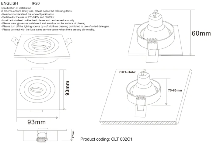 Светильник встроенный Crystal Lux CLT 002C1 WH