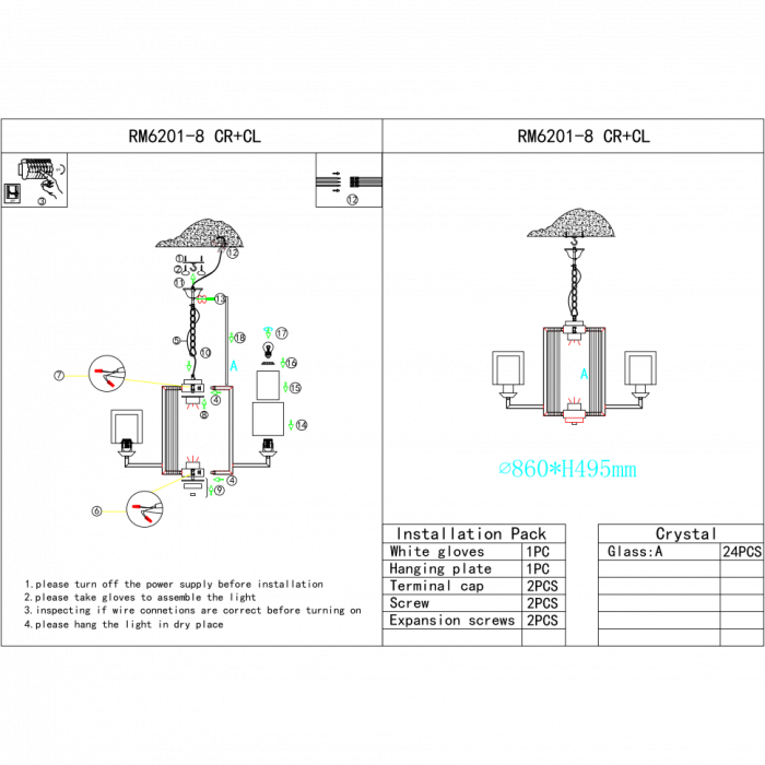 Светильник подвесной iLamp King RM6201-8 CR+CL