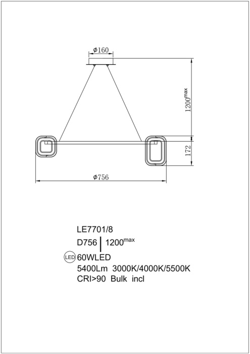 Подвесной светильник Theona LE7701/8 Grey/Black Chrome