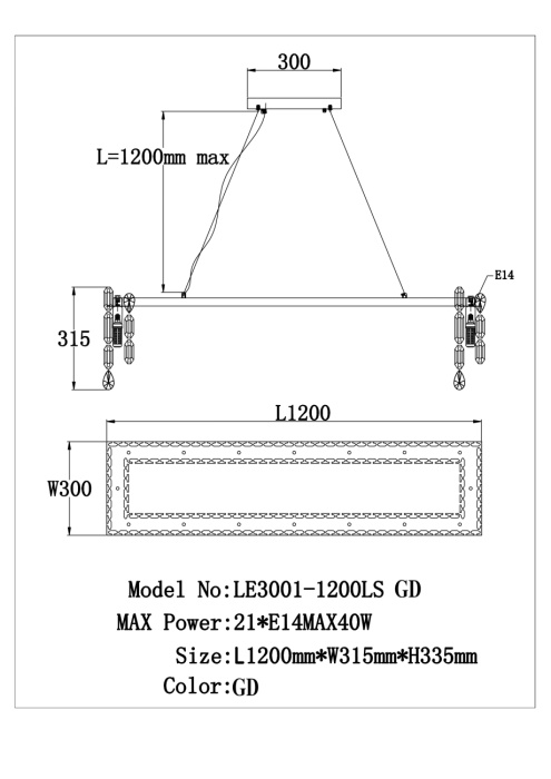 Подвесная люстра Leon Elien LE3001/1200LS GD