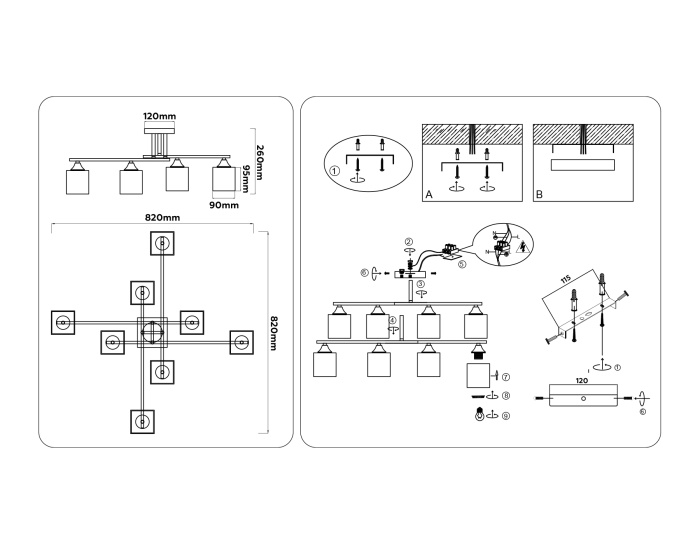 Люстра на штанге со стеклянными плафонами AMBRELLA light TR303043