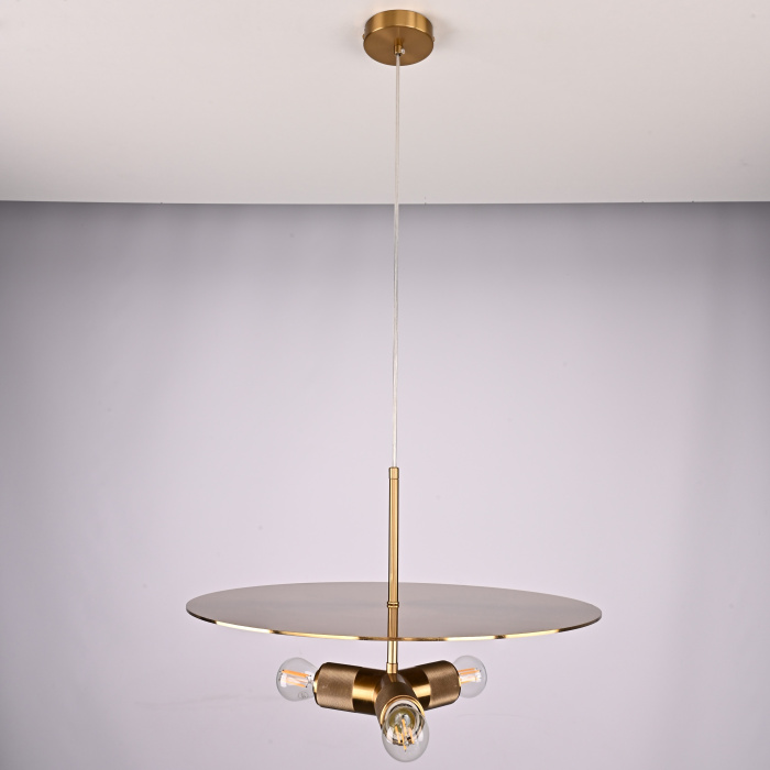 Люстра RH Utilitaire Disk Triple Pendant Brass ImperiumLoft