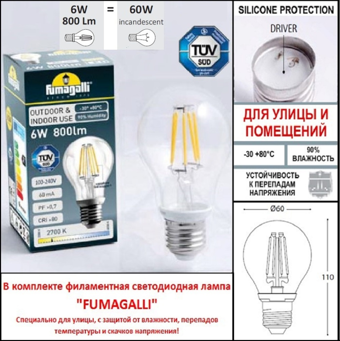 Садовый светильник-столбик FUMAGALLI ALOE BISSO/SABA 1L K22.163.S10.WXF1R