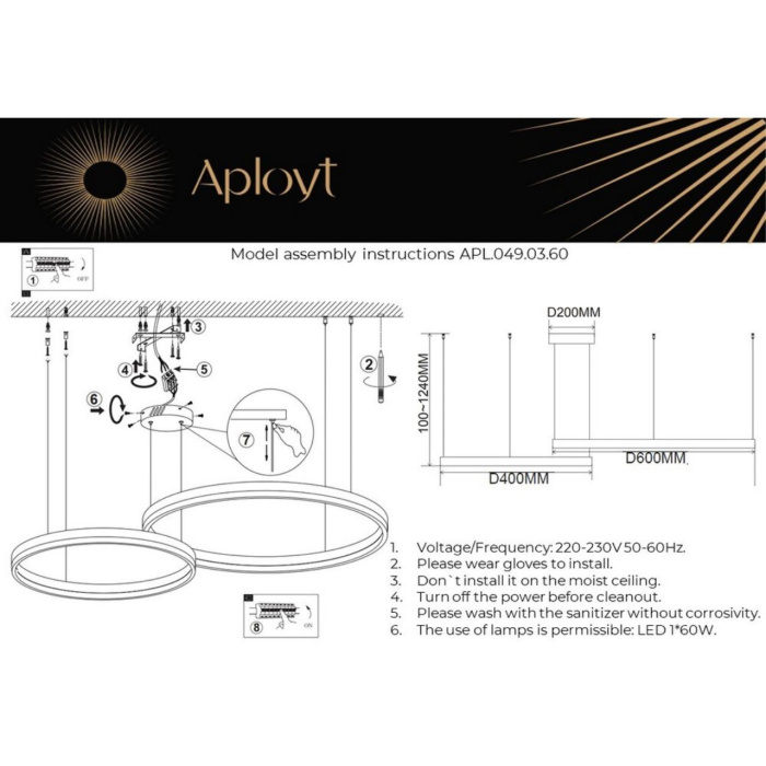 Подвесной светодиодный светильник Aployt Armel APL.049.03.60