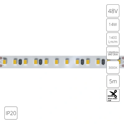 Светодиодная лента 48V 14,4W/m 3000К 5м IP20 Arte Lamp TAPE A4812010-05-3K