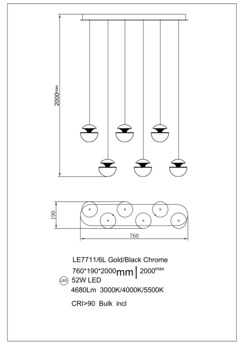 Подвесной светильник Leon Jelly LE7711/6L Gold/Black Chrome