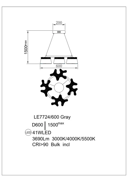 Подвесная люстра Leon Recif LE7724/600 Grey