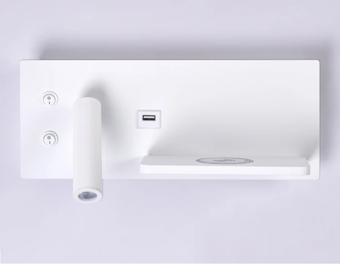 Настенный поворотный светодиодный светильник с выключателем, USB и беспроводной зарядкой Ambrella light FW2971