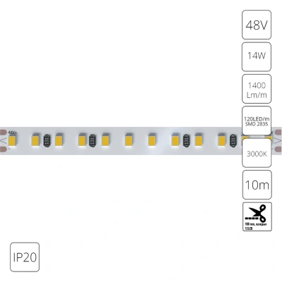 Светодиодная лента 48V 14,4W/m 3000К 10м IP20 Arte Lamp TAPE A4812010-07-3K