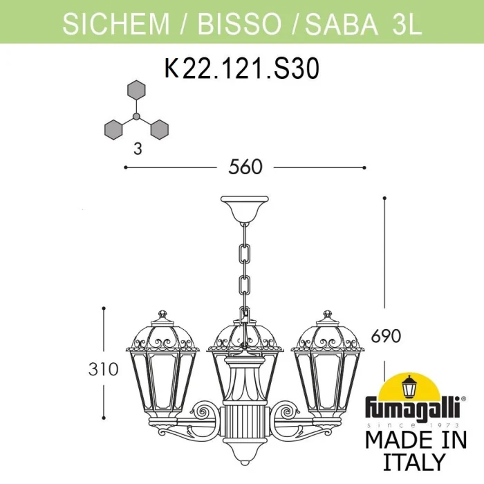 Уличный подвесной светильник Fumagalli SICHEM/SABA 3L K22.120.S30.BYE27
