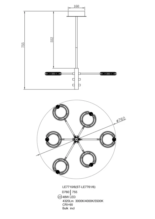 Подвесная люстра Leon Ani LE7710/6 Gold