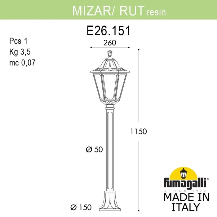 Ландшафтный светильник Fumagalli MIZAR.R/RUT E26.151.000.AYE27