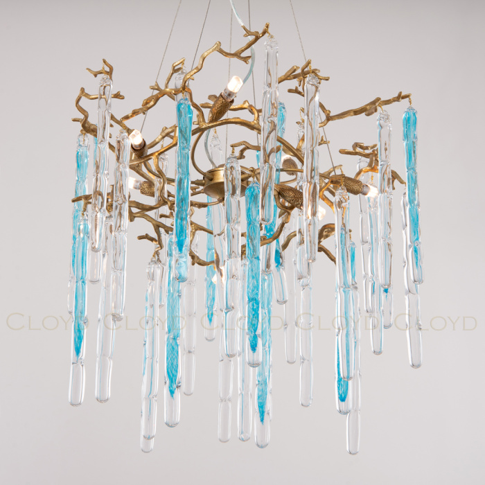 Люстра Cloyd PANGEA C8 / Ø63 см - латунь - голубое стекло (арт.10404)