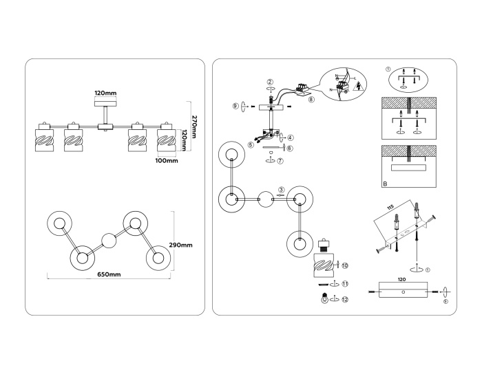 Люстра на штанге со стеклянными плафонами AMBRELLA light TR303324