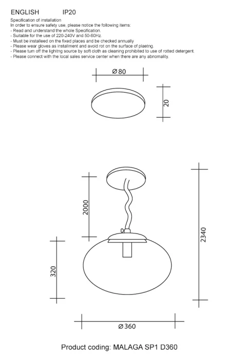 Светильник подвесной Crystal Lux MALAGA SP1 D360 GOLD