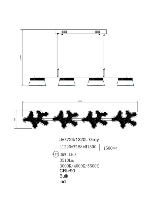 Подвесная люстра Leon Recif LE7724/1220L Grey