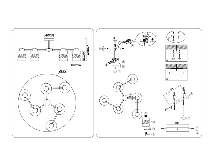 Люстра на штанге со стеклянными плафонами AMBRELLA light TR303325