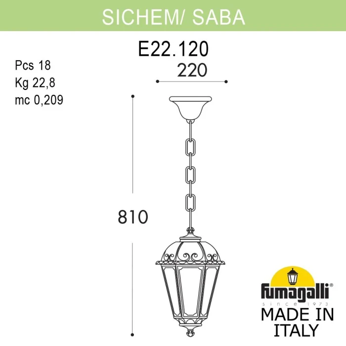 Уличный подвесной светильник Fumagalli SICHEM/SABA K22.120.000.AYE27