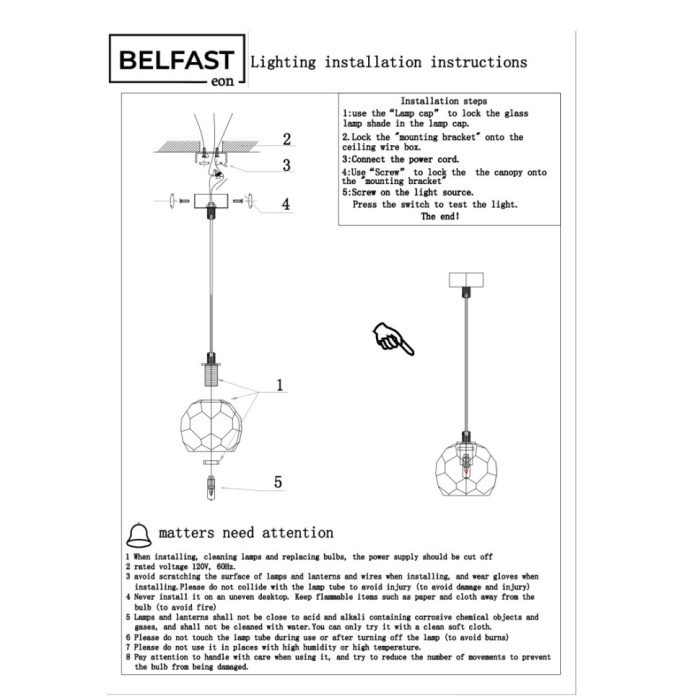 Светильник подвесной Belfast Clifton D3315-1 GL GR