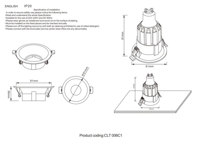 Светильник встроенный Crystal Lux CLT 006C1 BL