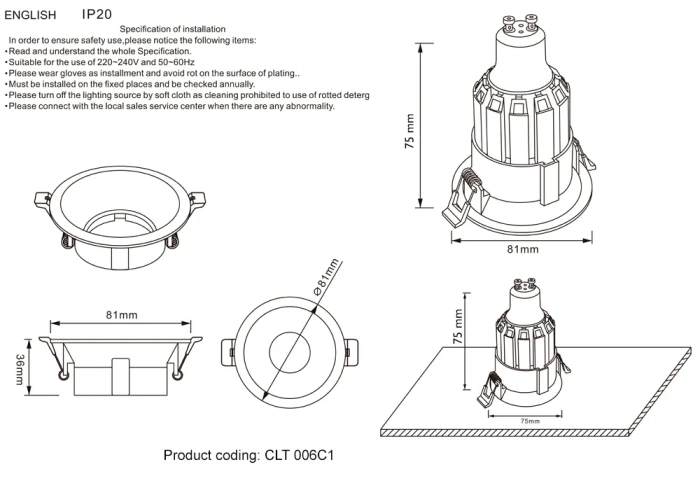 Светильник встроенный Crystal Lux CLT 006C1 BL