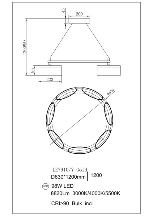 Подвесная люстра Leon Indiana LE7910/7 Gold