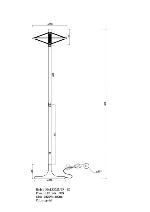 Торшер Leon Chantale LE3027/1F GD/YE