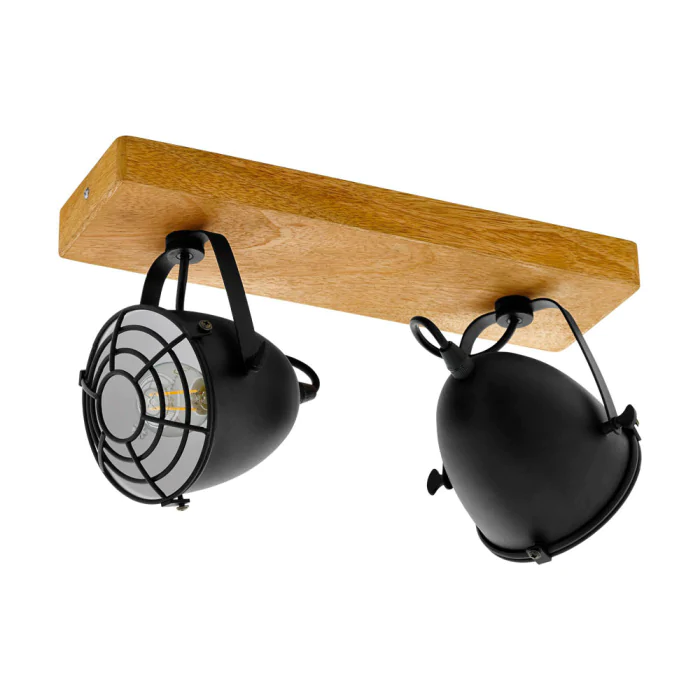 Спот GATEBECK, 2х40W (E14), L360, B110, H205, дерево, натуральный/сталь, черный EGLO 49077